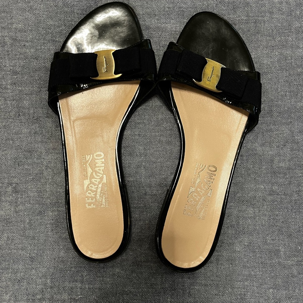 Salvatore Ferragamo Black Patent Sandals “authentic”